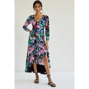 Anthropologie Maeve Ruched V-Neck Floral Midi/Maxi Dress Size 4